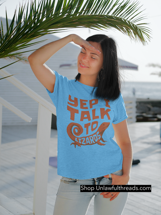 Yep I talk to Lizards classic cotton shirts men ad women fits and sizes available
