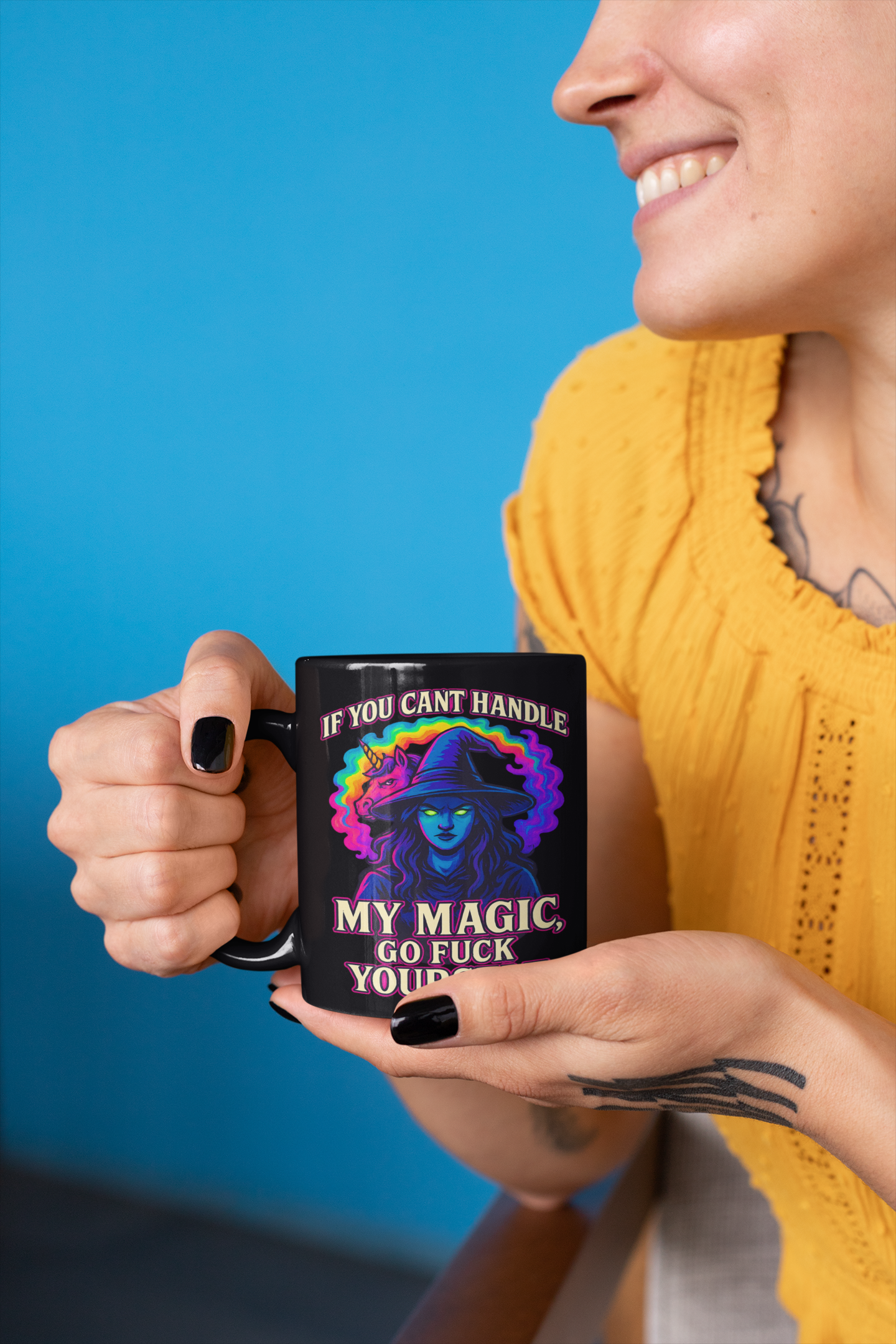 🔮🖤 “If You Can’t Handle My Magic, Go F* Yourself” – 15oz Black Ceramic Mug**