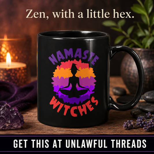 Namaste Witches – Funny Yoga Witch 15oz Black Ceramic Mug