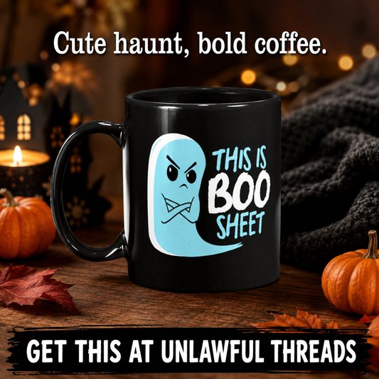 THIS IS BOO SHEET Funny Halloween Coffee Mug – 15 oz. Novelty Mug for Coffee Lovers, Spooky Mug for Halloween, Ghost Mug for Collectors