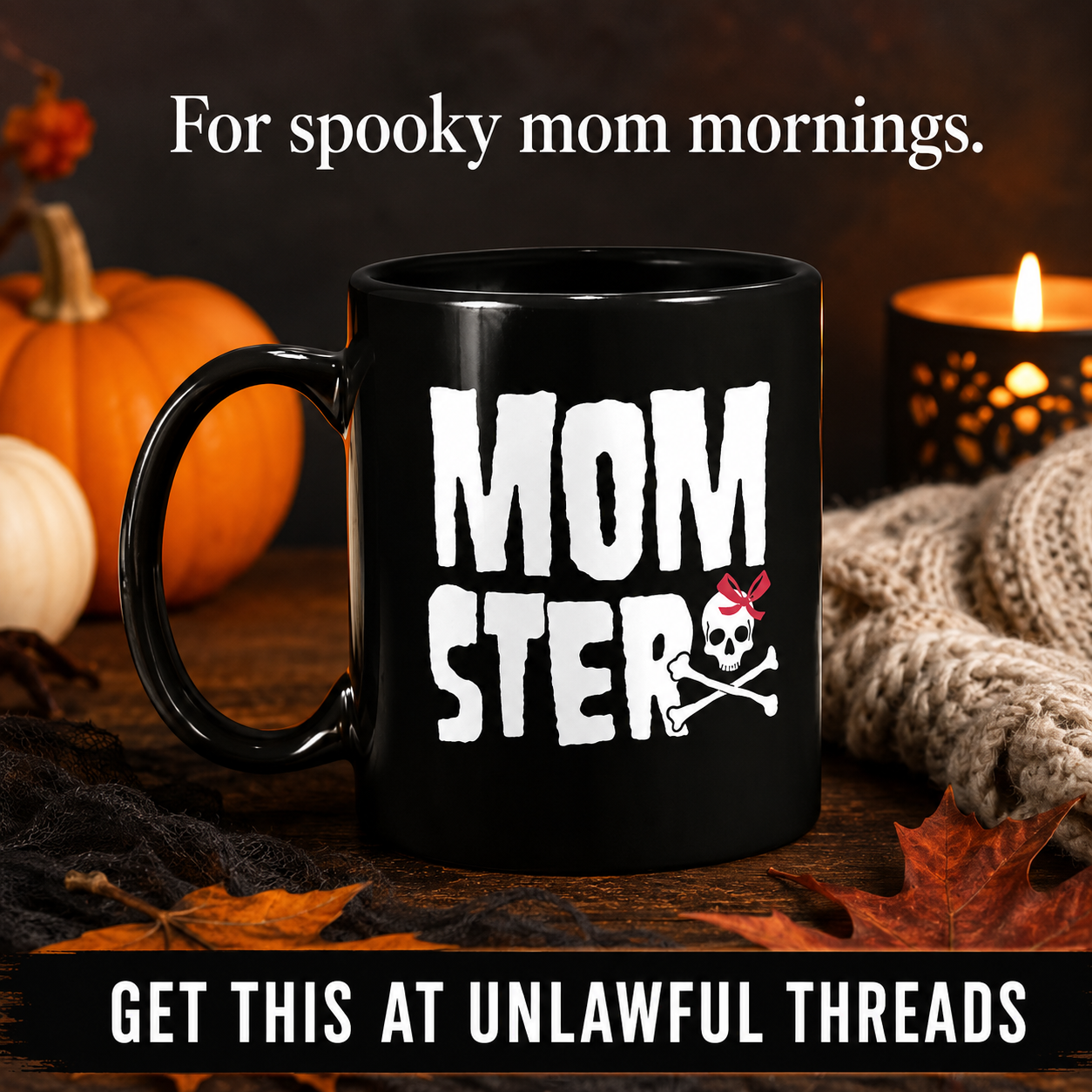 Momster Mug & Shirt — Funny Halloween Mom Gift | Black 15oz Mug or Ladies Tee