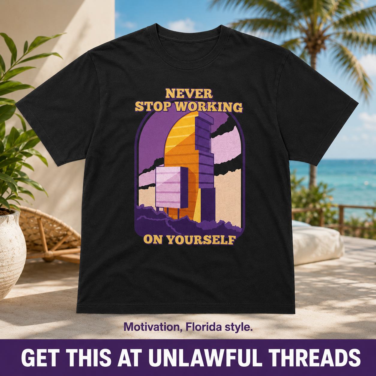Never Stop Working On Yourself Shirt – Funny Florida Self-Help Tee (Black) Florida