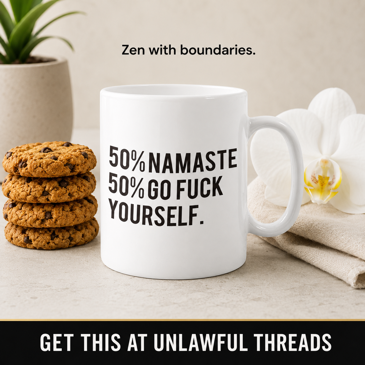 50% Namaste, 50% Go F*** Yourself – Funny Yoga Mug | 15oz Ceramic
