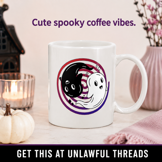 Ghost Yin Yang – Cute Spooky 15oz Ceramic Mug | White or Black