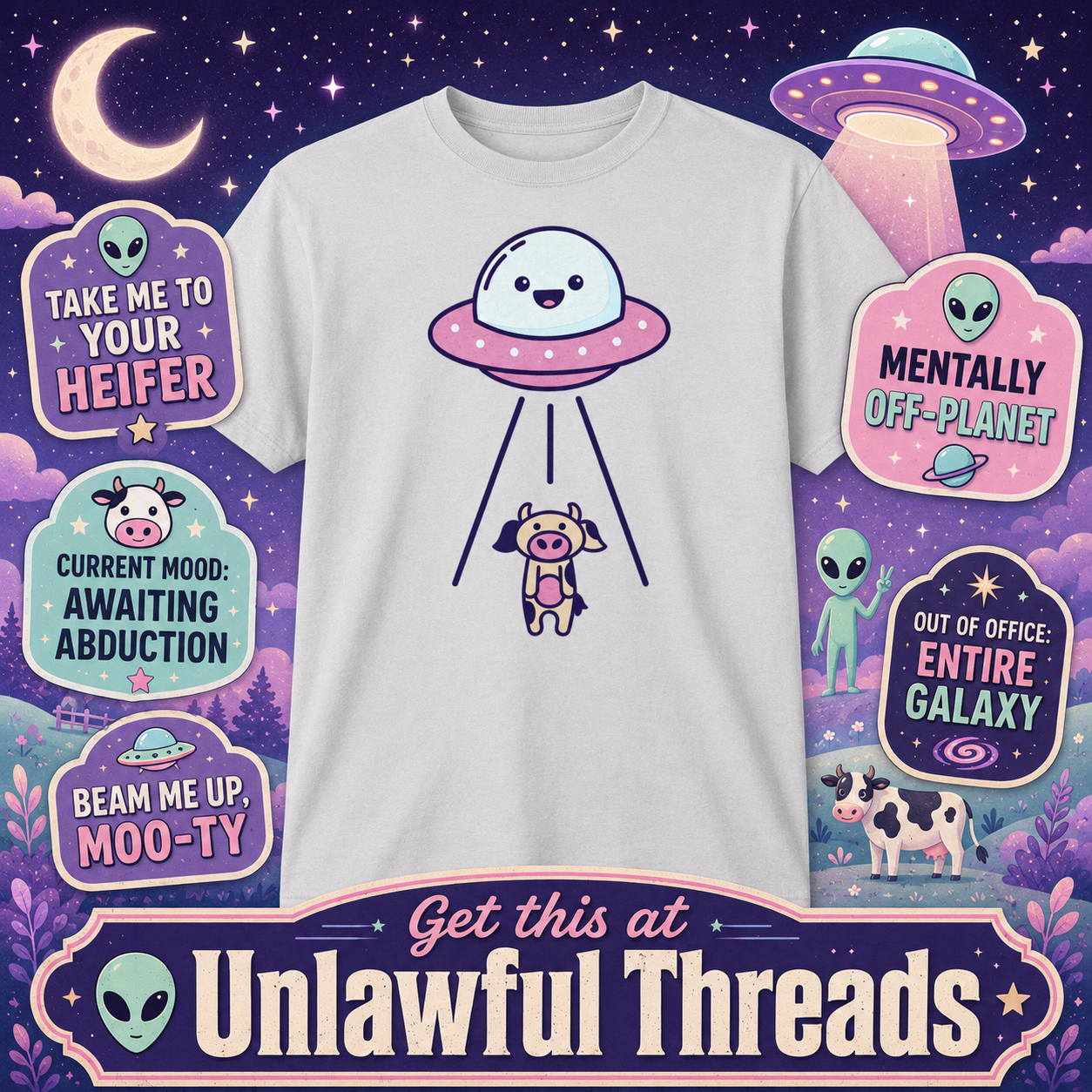 Beam Me Up T-Shirt – Funny UFO Cow Abduction Tee
