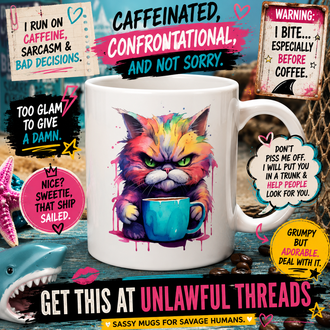 Angry Cat Coffee Mug – Funny 15oz Ceramic Mug for Cat Lovers