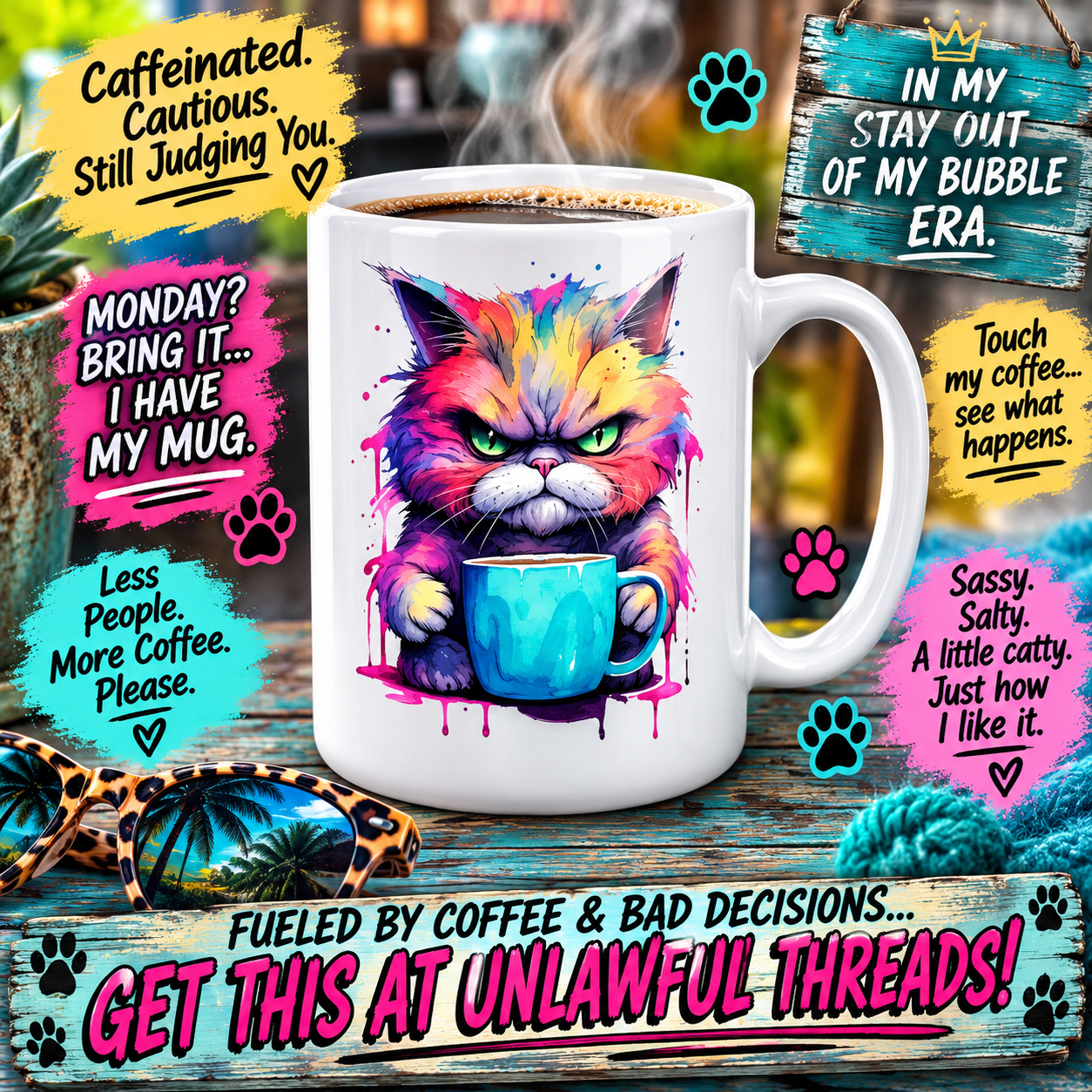 Angry Cat Coffee Mug – Funny 15oz Ceramic Mug for Cat Lovers