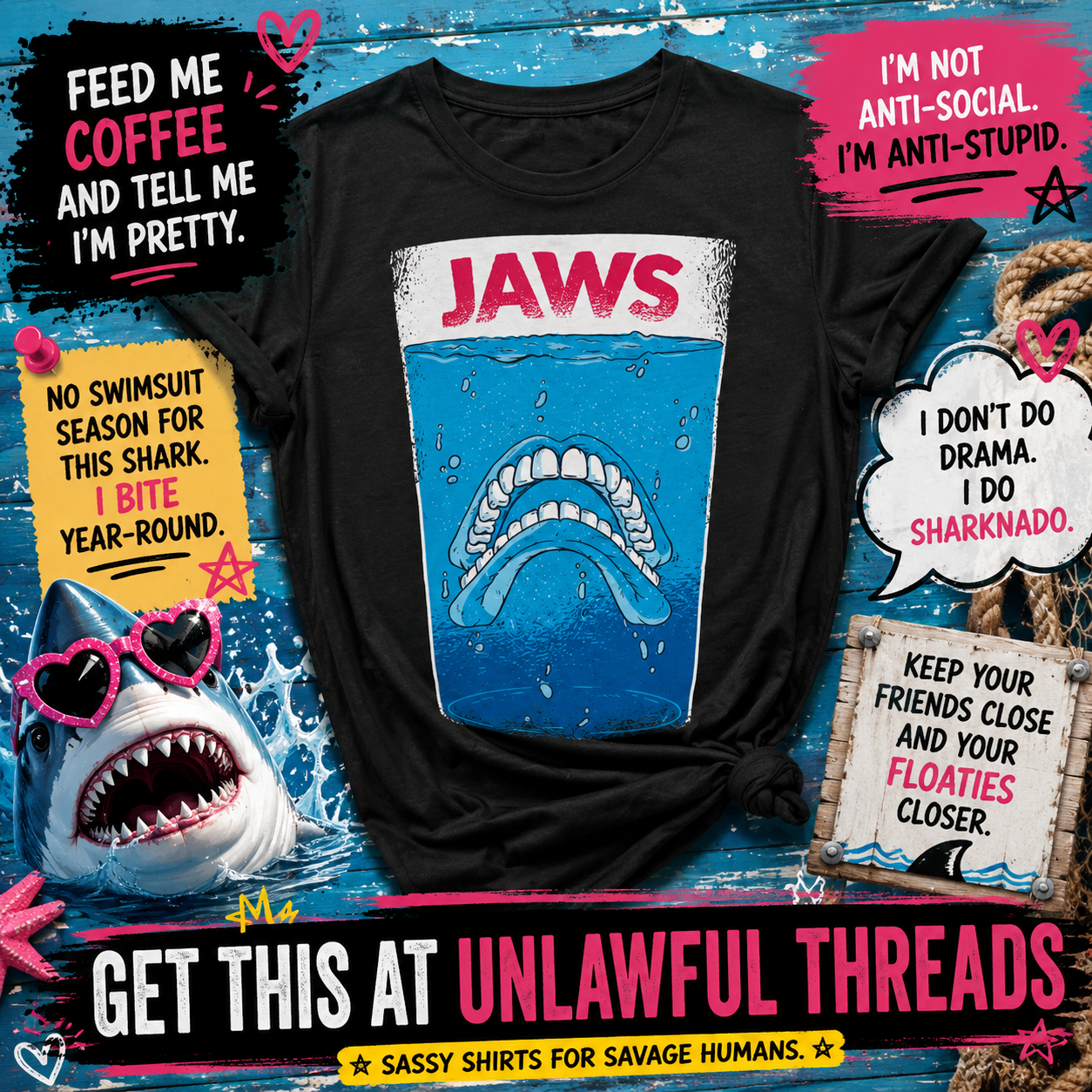 JAWS Shark T-Shirt – Funny Florida Shark Week Graphic Tee for Men & Women