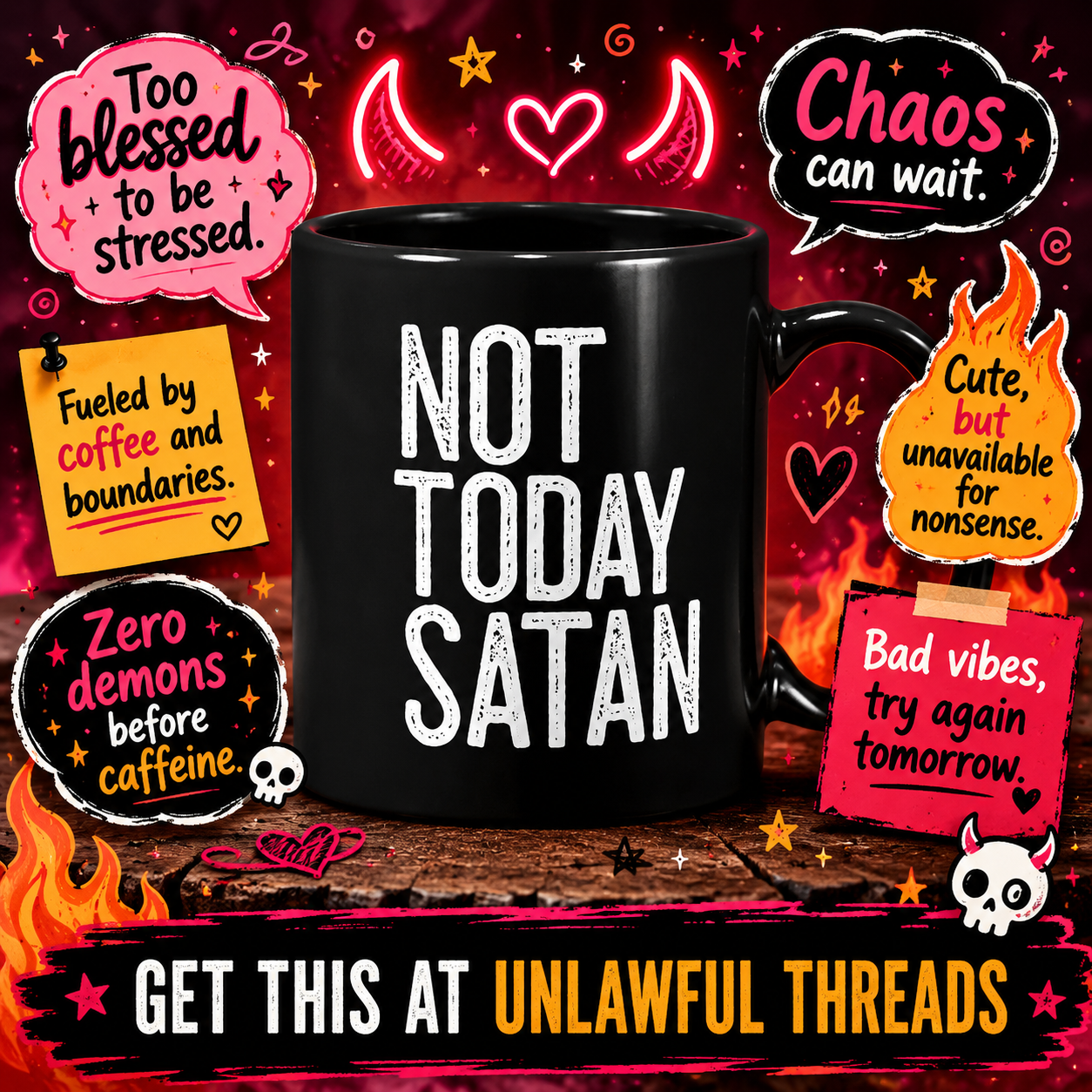 Not Today Satan – Funny Christian & Sobriety 15oz Ceramic Coffee Mug