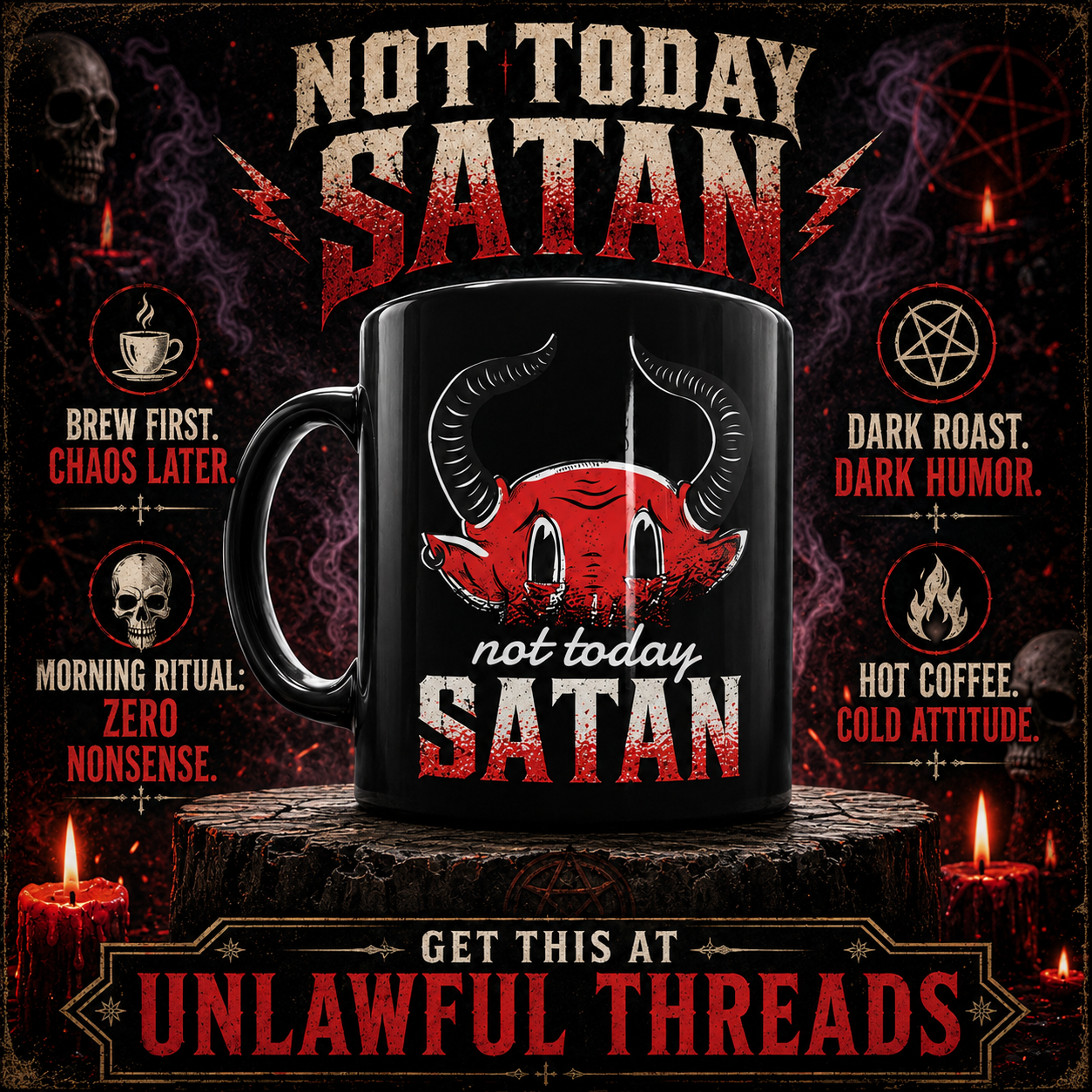 Not Today Satan – Funny Faith & Sobriety 15oz Black Coffee Mug