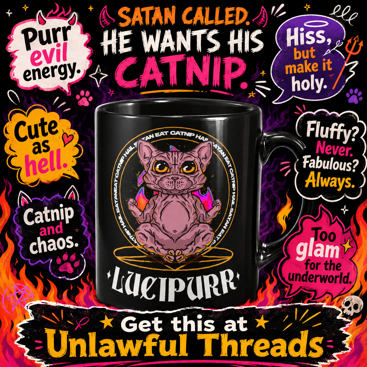 Lucipurr – Funny Devil Hairless Cat 15oz Black Coffee Mug
