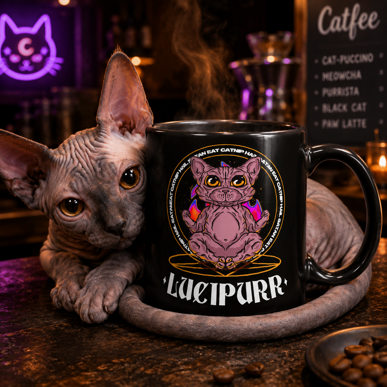 Lucipurr – Funny Devil Hairless Cat 15oz Black Coffee Mug