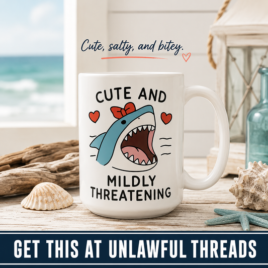 Cute and Mildly Threatening Shark Mug – 15oz White Ceramic