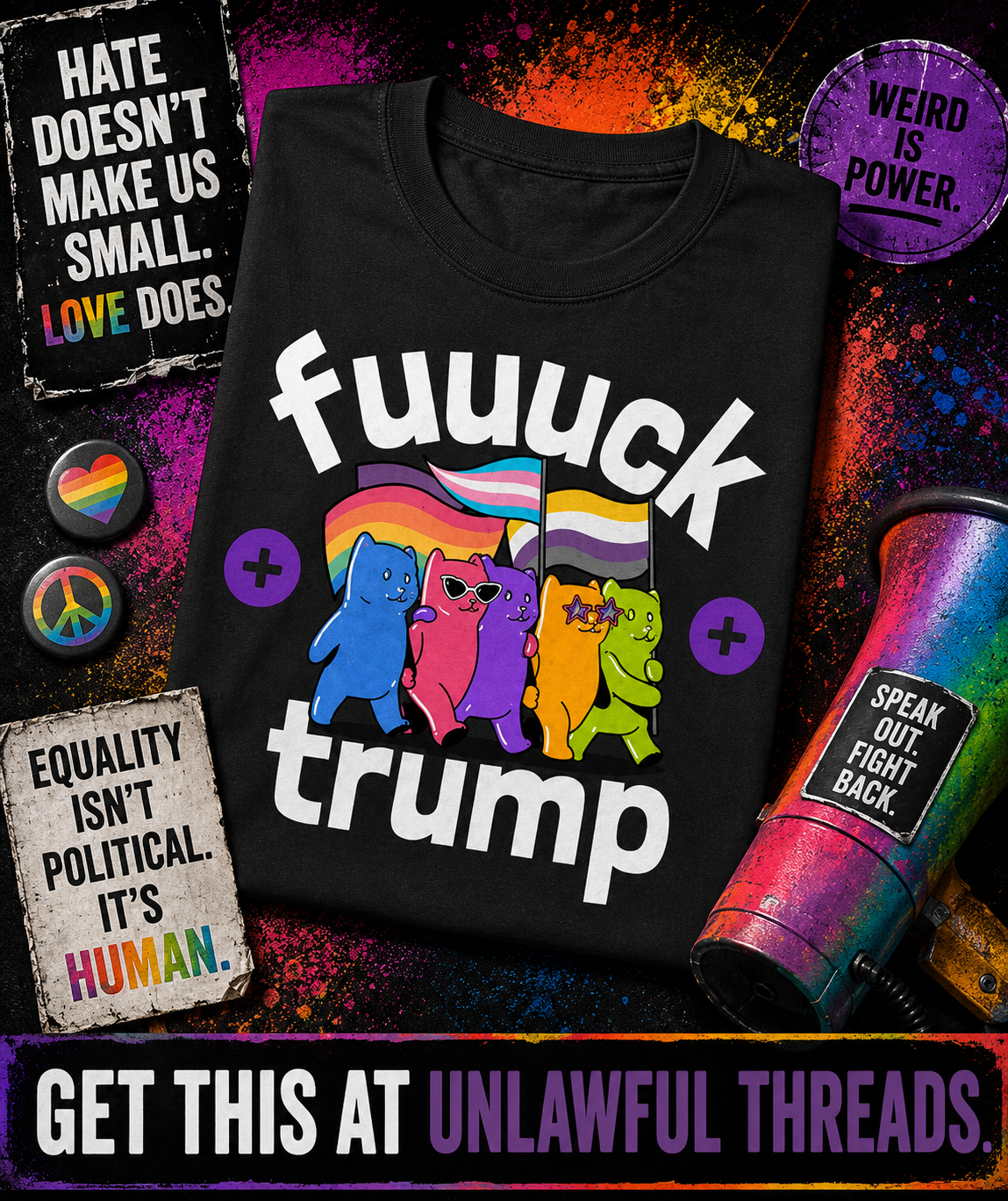 Fuck Trump Rainbow Bears Shirt – Bold Political Graphic Tee | Unlawful Threads
