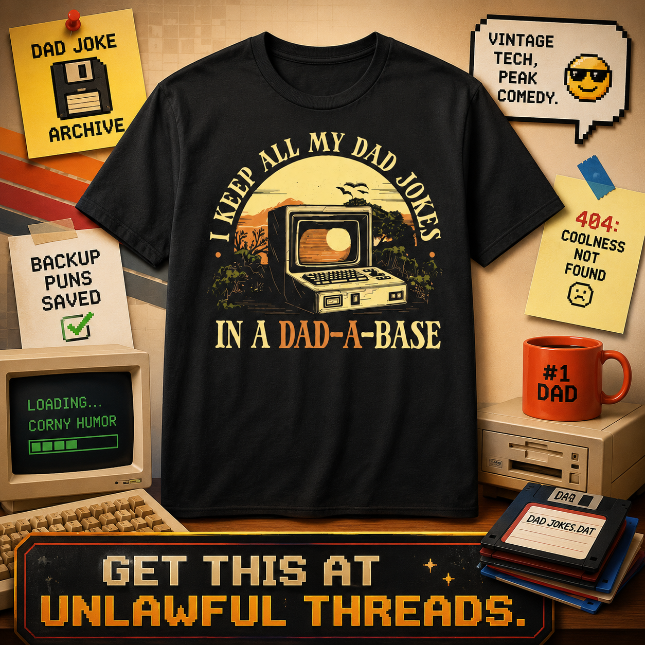 Old School Dad – Funny Computer Dad Joke T-Shirt