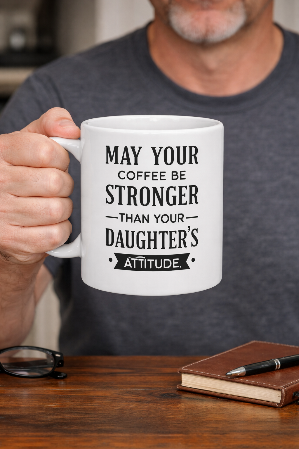 May your Coffee be Stronger than your Daughter's Attitude cotton shirts and coffee mug 15 ounces of Dadliness. Get your Dad something.
