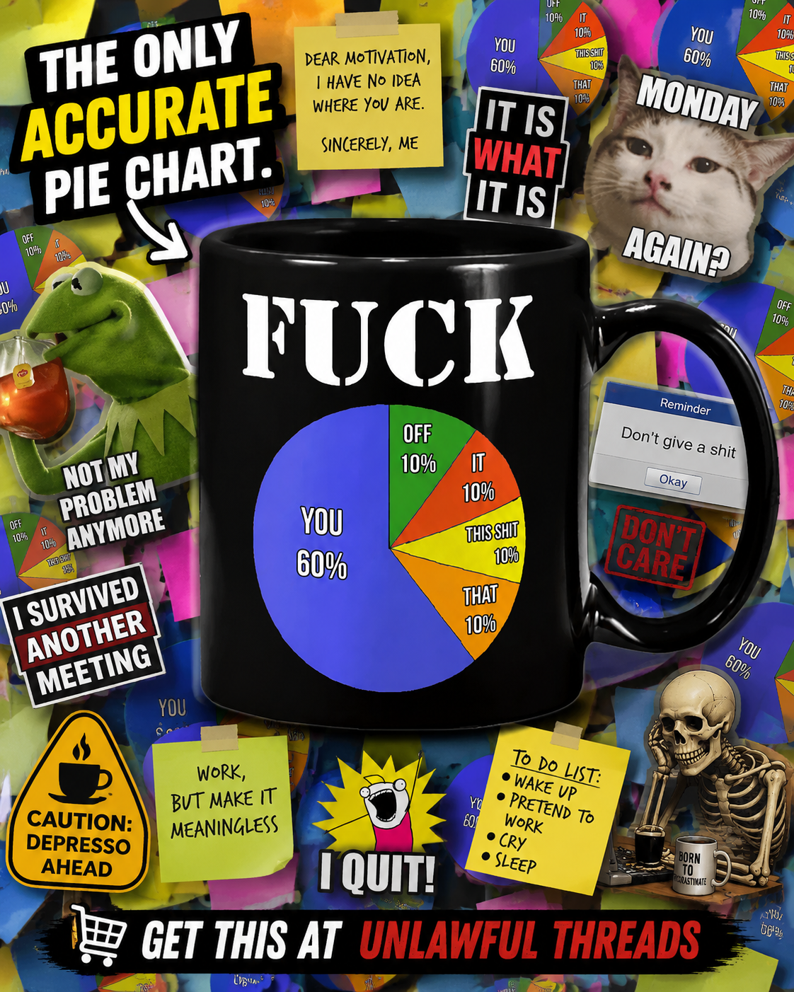 Percentages of F*ck Pie Chart Mug - Funny Sarcastic Coffee Mug 15oz