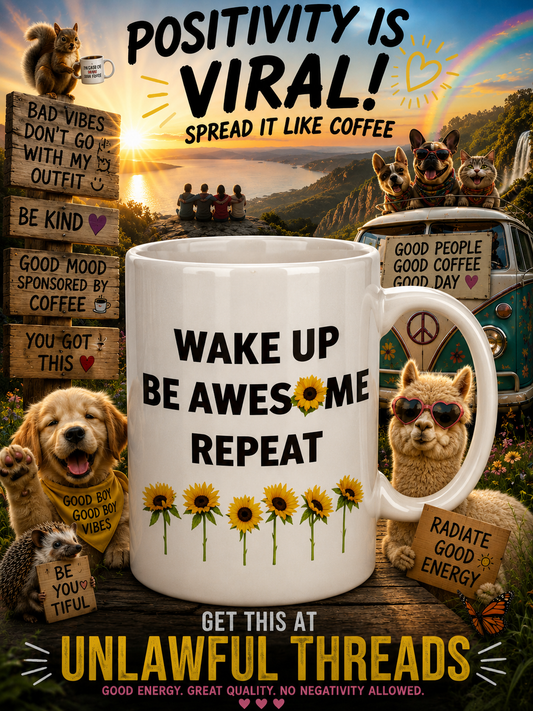 Wake Up & Be Awesome Repeat – 15oz Ceramic Coffee Mug