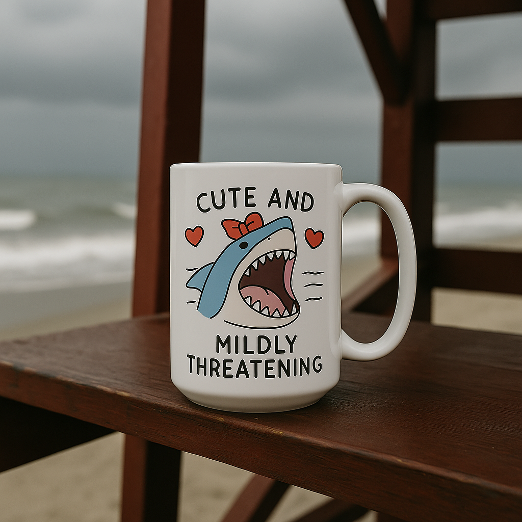 Cute and Mildly Threatening Shark Mug – 15oz White Ceramic