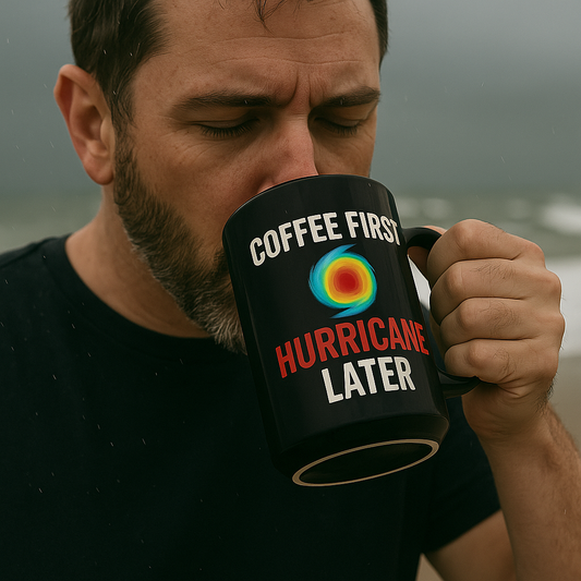 ☕ Coffee First, Hurricane Later – Florida Weather Mug – 15 oz