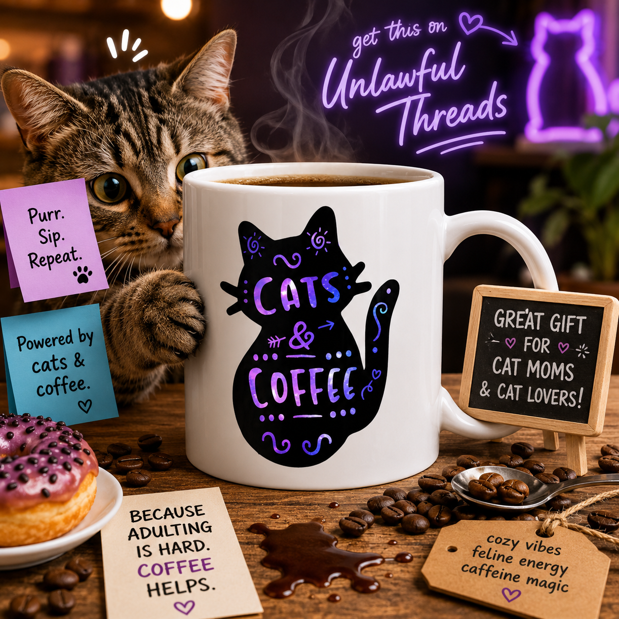 Cats and Coffee Mug – Funny 15oz Ceramic Coffee Mug for Cat Lovers