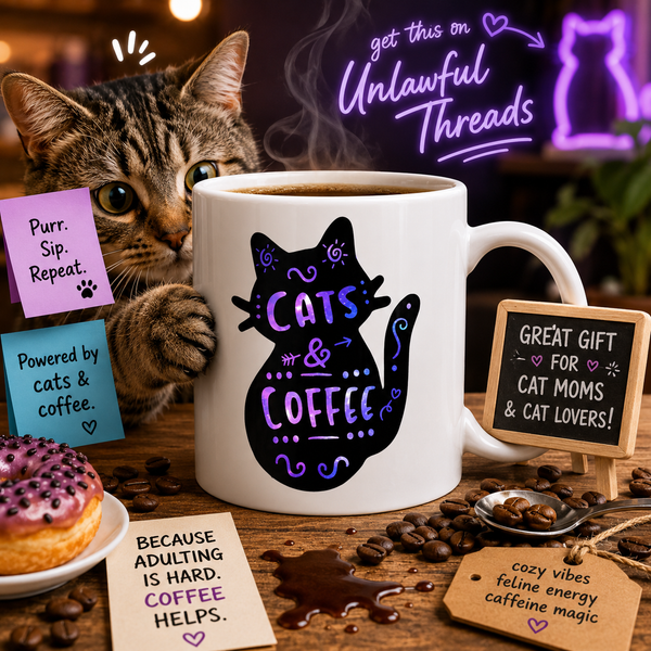 Cats and Coffee Mug – Funny 15oz Ceramic Coffee Mug for Cat Lovers