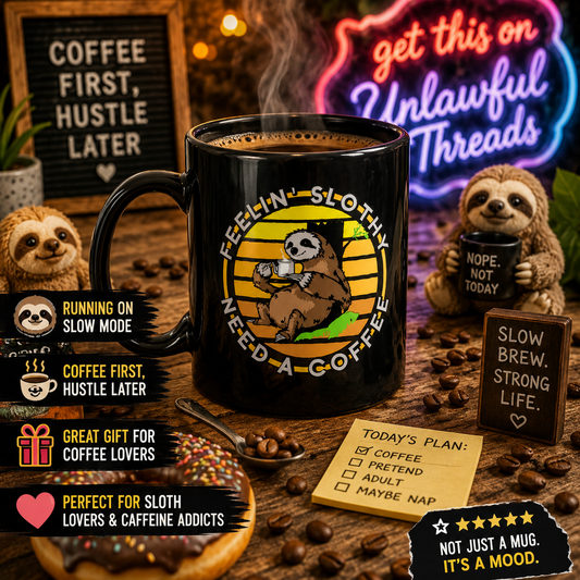 Feelin' Slothy? 15oz Ceramic Coffee Mug – Funny Sloth & Coffee Lover Gift