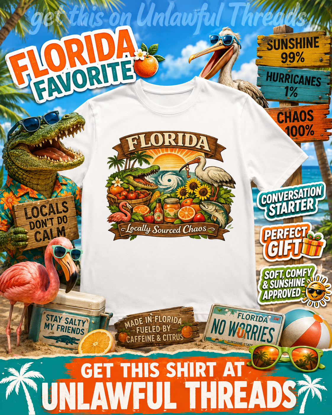 Locally Sourced Chaos | Funny Florida T-Shirt