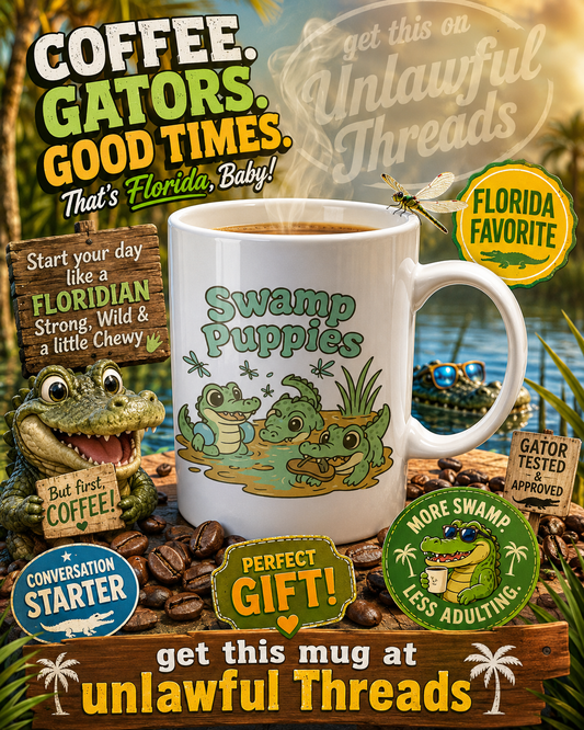 🐊 Swamp Puppies – Cute Alligator Florida mug 15oz.