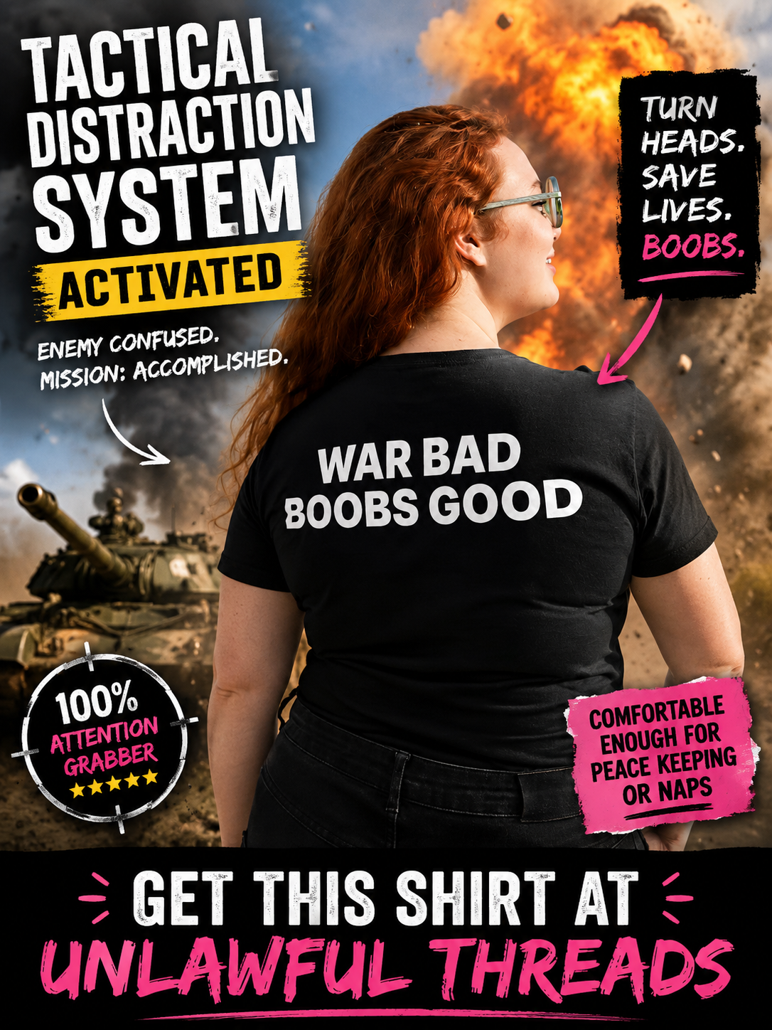 War Bad Boobs Good Funny Anti-War T-Shirt