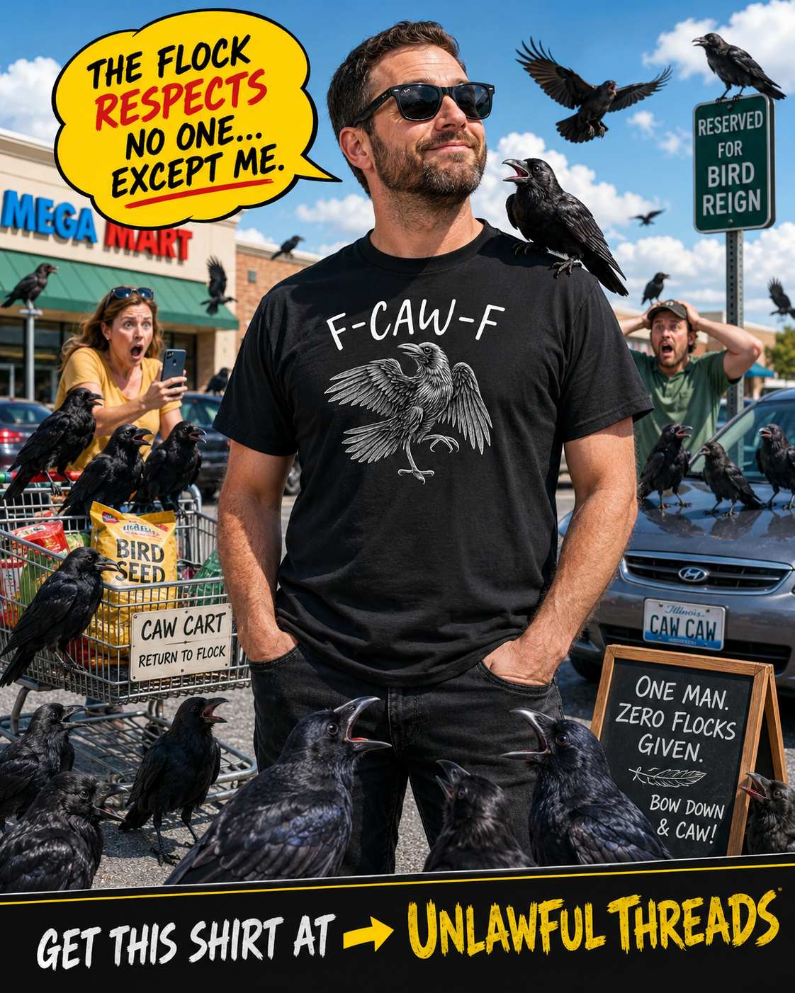F-CAW-F Crow Shirt – Gothic Raven Humor Tee in Black