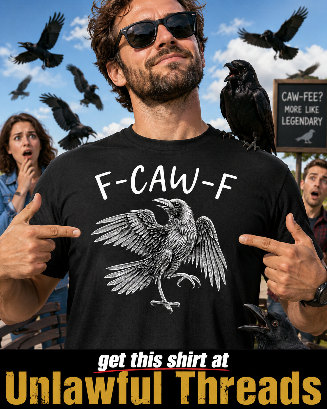 F-CAW-F Crow Shirt – Gothic Raven Humor Tee in Black