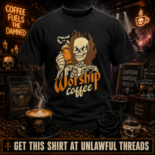 Worship Coffee T-Shirt | Funny Coffee Lover Graphic Tee