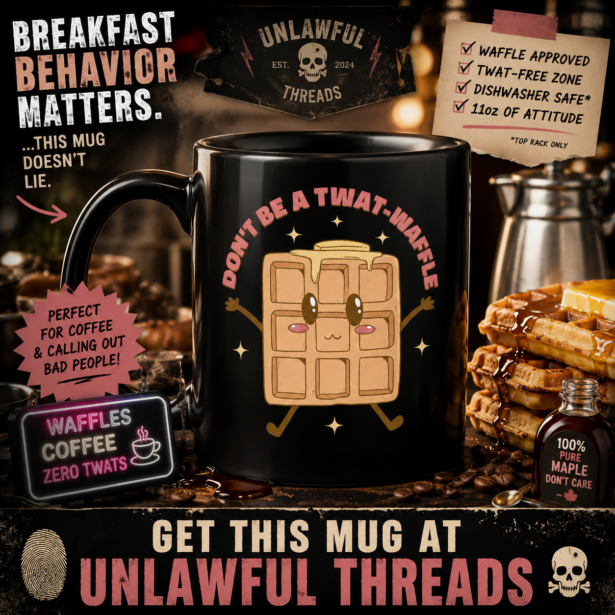 Don't Be A Twat Waffle — Funny Graphic T-Shirt & 15oz Mug