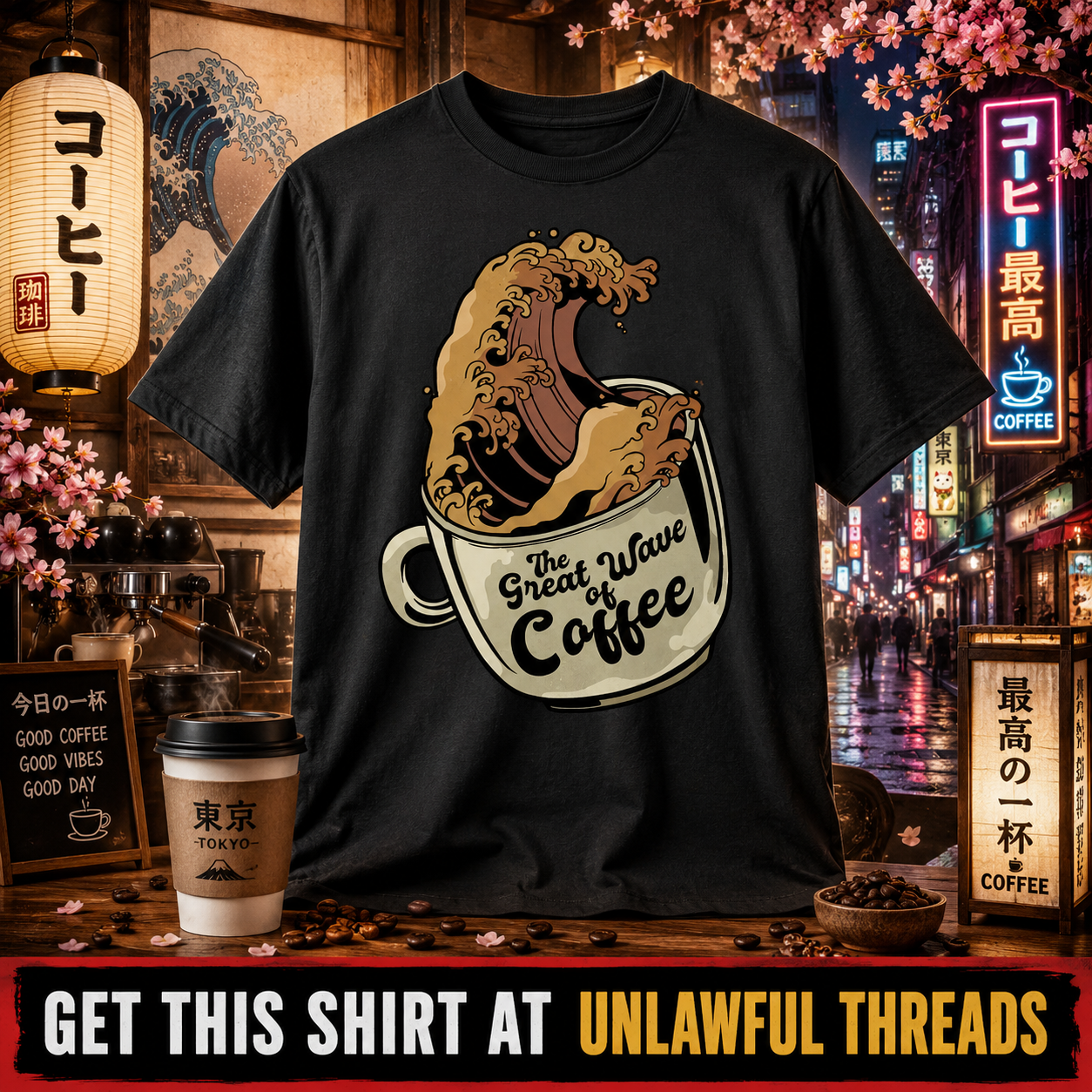 The Great Wave of Coffee T-Shirt — Funny Coffee Graphic Tee
