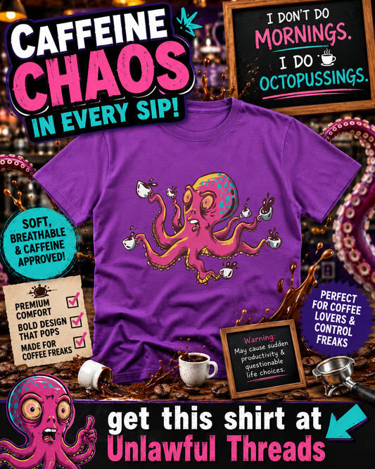 8 Arms 8 Coffees — Funny Octopus Coffee T-Shirt