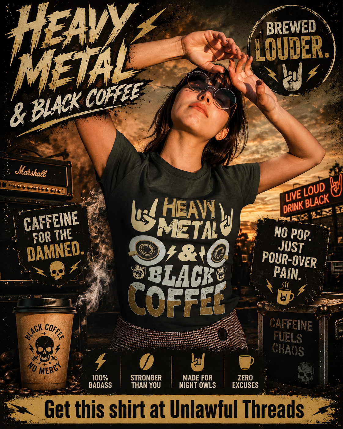 Heavy Metal & Black Coffee shirt m/w Gildan