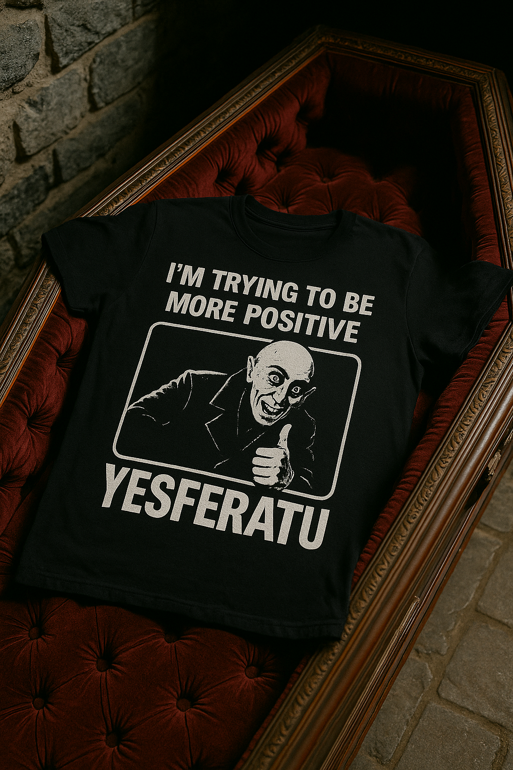 YESFERATU – “Trying to Be More Positive” Vampire Shirt (Black)