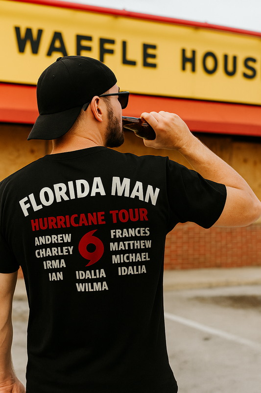 Florida Man Hurricane Tour – Black Graphic T-Shirt Florida