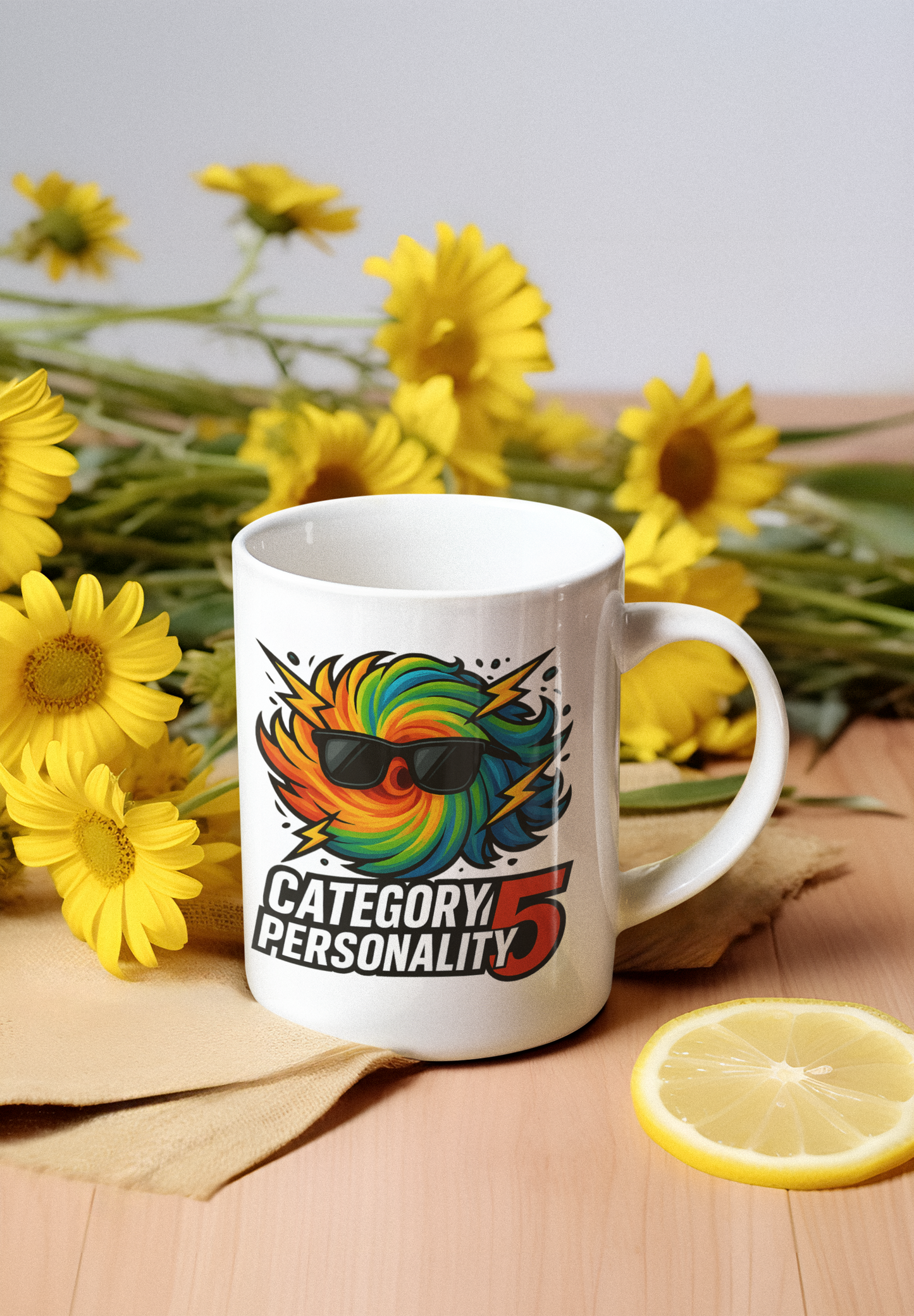 🌀 Category 5 Personality Mug – 15 oz. White Ceramic Coffee Storm