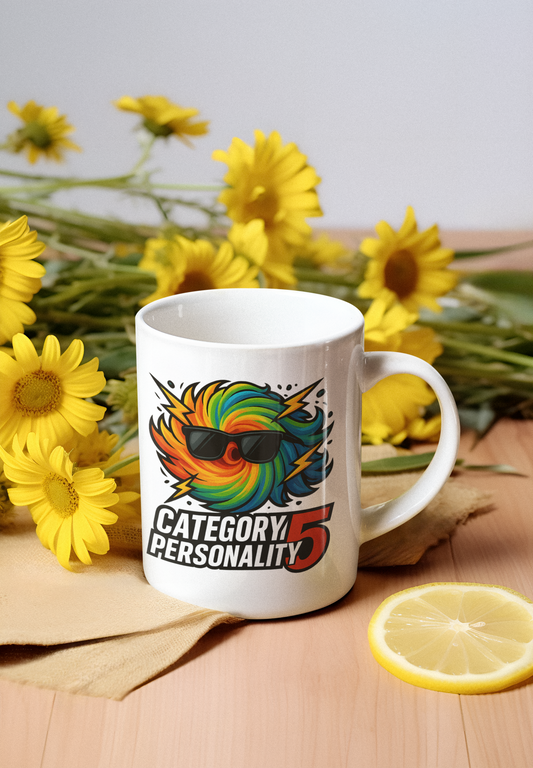 🌀 Category 5 Personality Mug – 15 oz. White Ceramic Coffee Storm