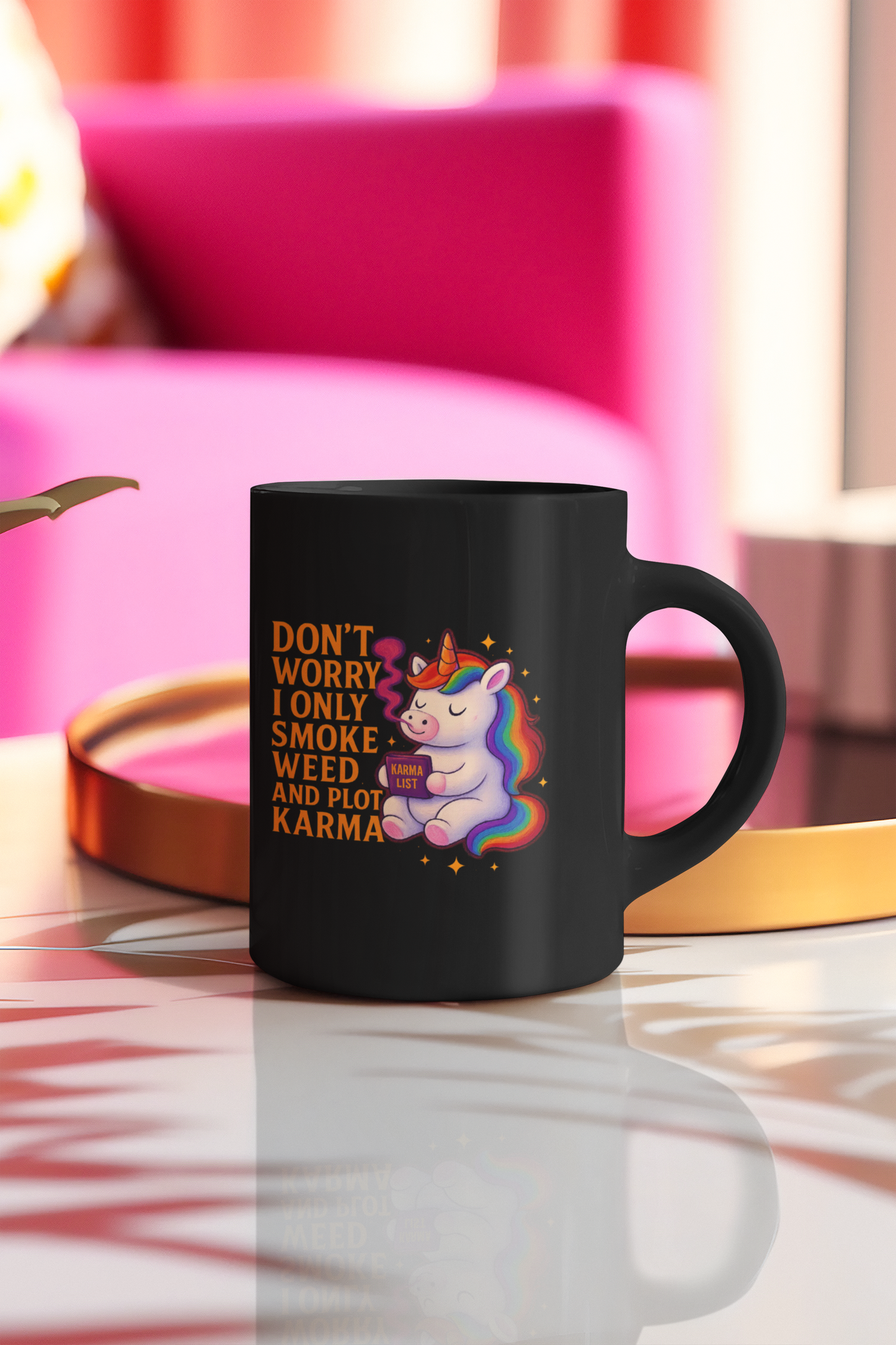 🌈🔥 “I Only Smoke Weed & Plot Karma” – Black 15oz Ceramic Mug