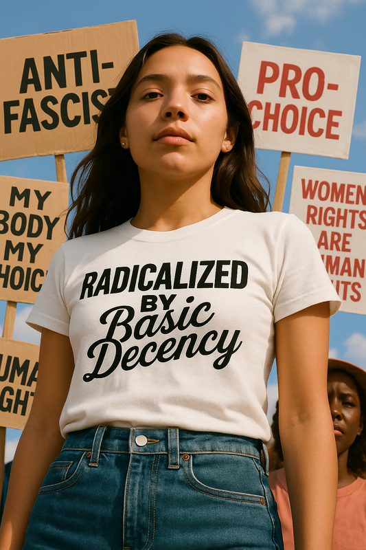 Radicalized by Basic Decency novelty political shirt
