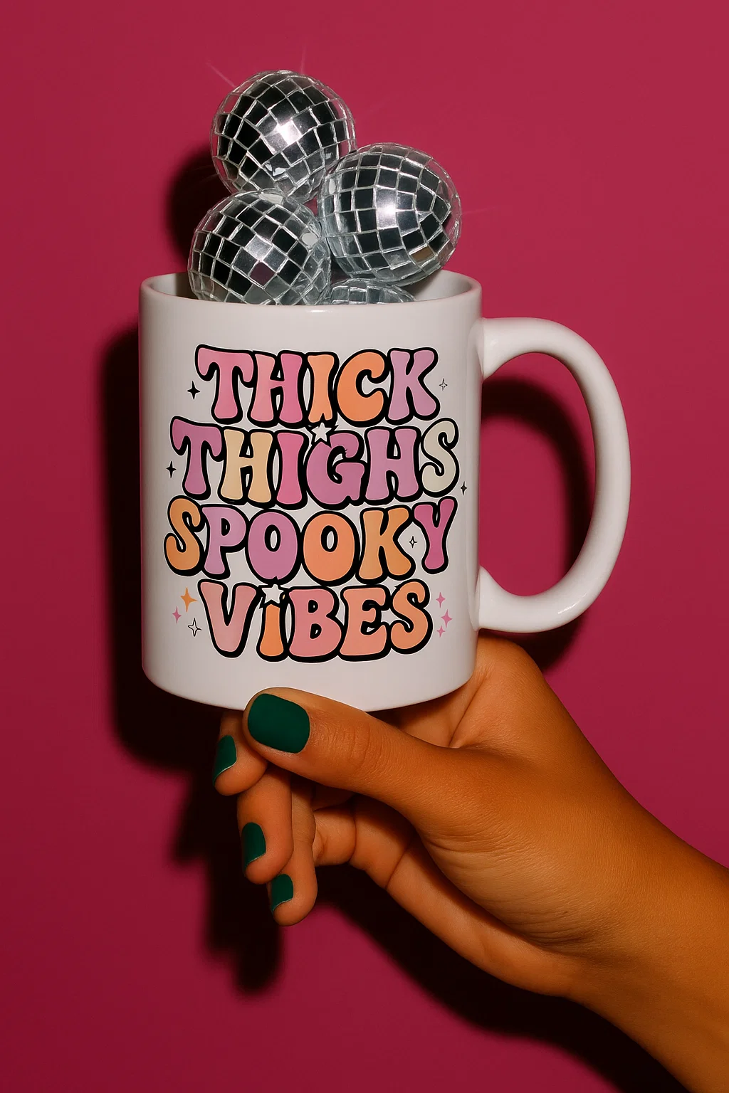 Thick Thighs Spooky Vibes retro 15 ounce coffee mugs
