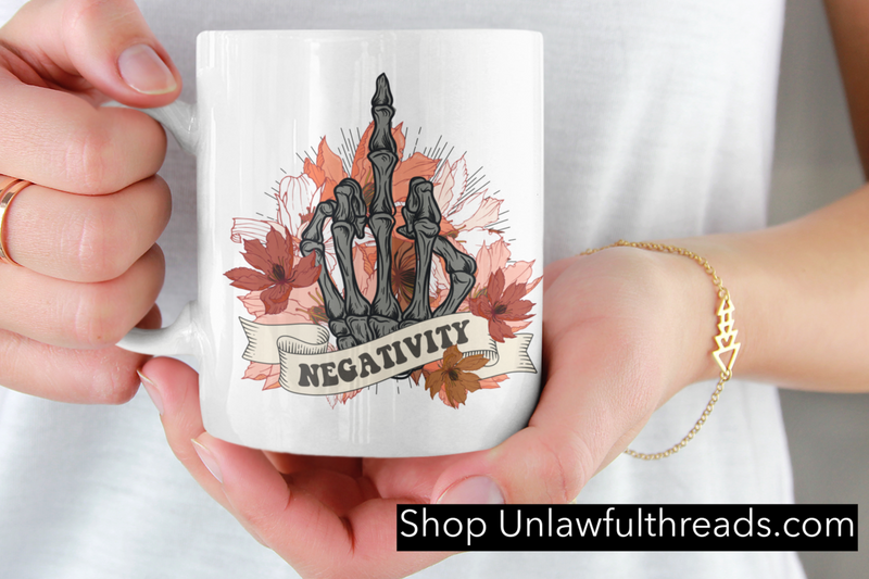 F**k Negativity – Skull Middle Finger Funny Motivational 15oz Coffee Mug