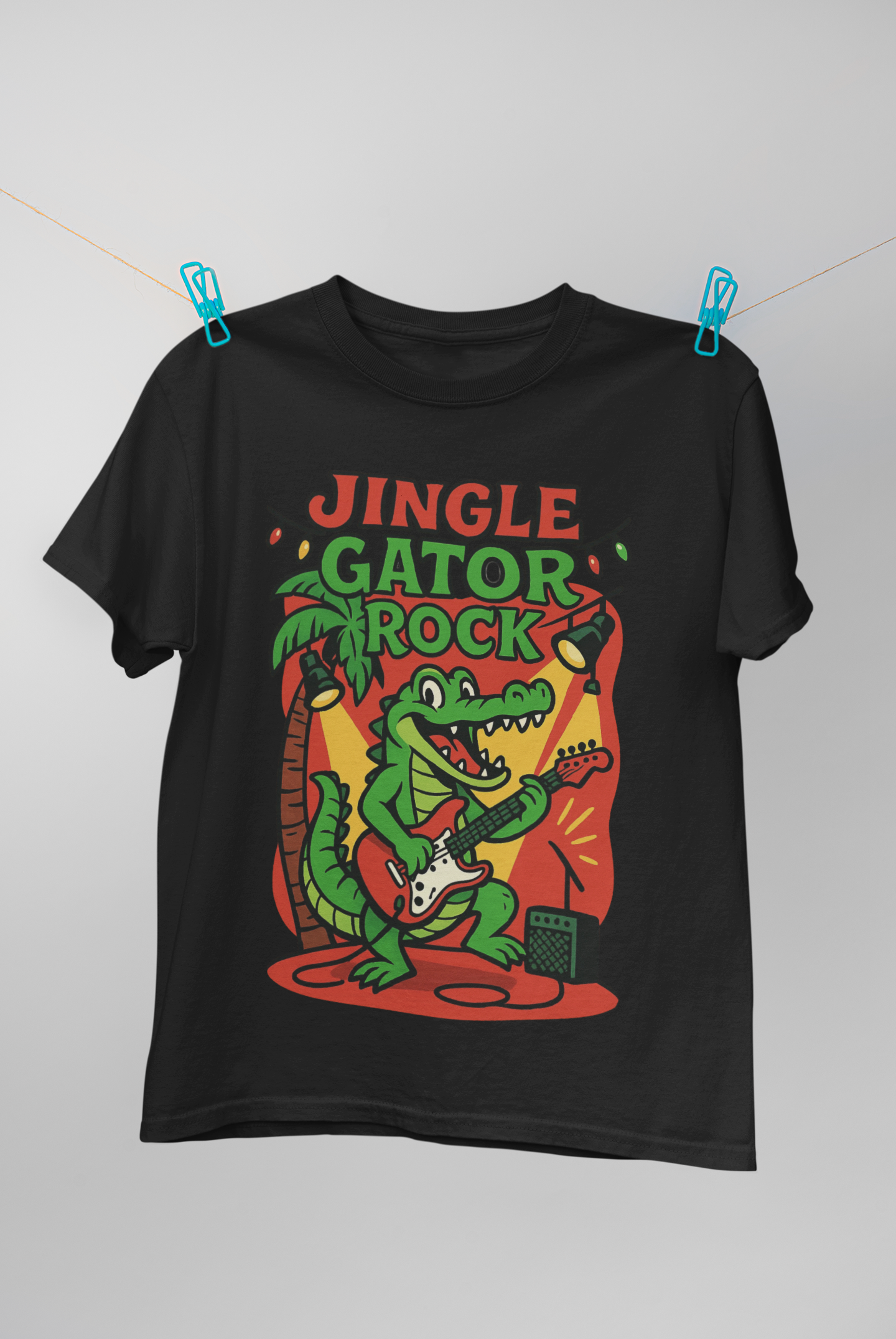 Jingle Gator Rock” Shirt – Black Short Sleeve Tee | Funny Florida Christmas Shirt for Music Lovers & Swamp Rock Fans| Funny Florida Shirt