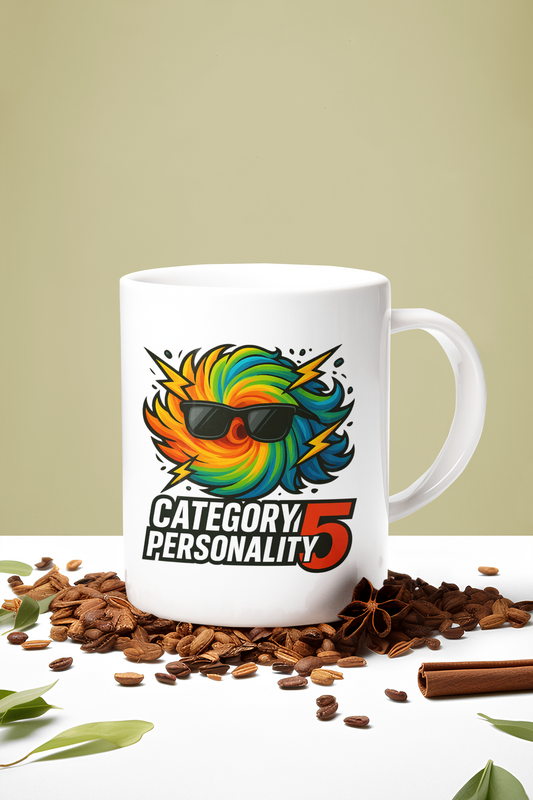 🌀 Category 5 Personality Mug – 15 oz. White Ceramic Coffee Storm