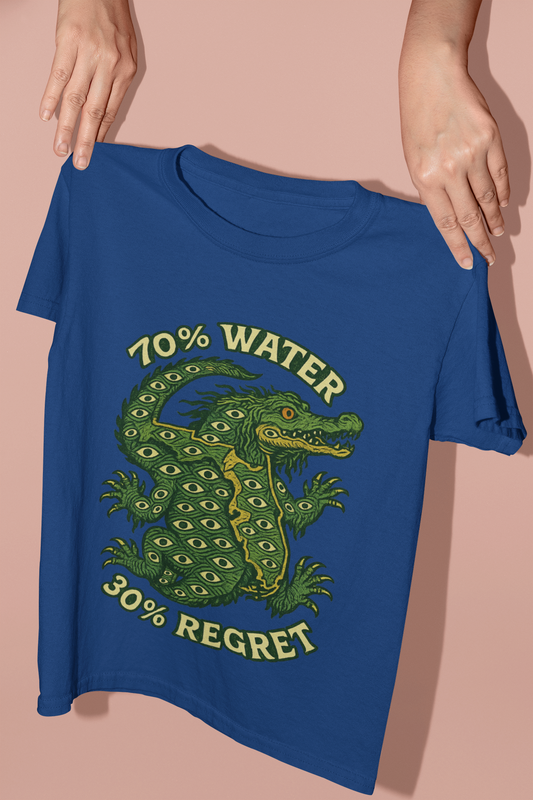 70 percent  Water, 30 percent Regret – Swamp Angel Gator Shirt (Royal Blue)