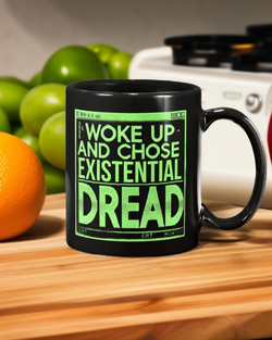 Retro 'Woke Up and Chose Existential Dread'  – Vintage Computer 15 oz Sci-Fi Black Coffee Mug for Caffeine Lovers