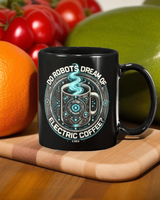 "Do Robots Dream of Electric Coffee? – 15 oz Sci-Fi Black Coffee Mug for Caffeine Lovers"